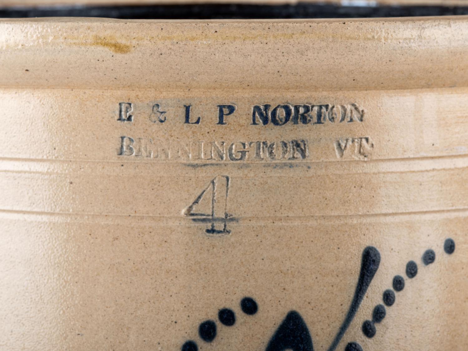 An E. and L.P. Norton Cobalt Decorated Four-Gallon Stoneware Crock