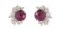 A Pair of Platinum, Star Ruby and Diamond Earclips, 13.90 dwts.