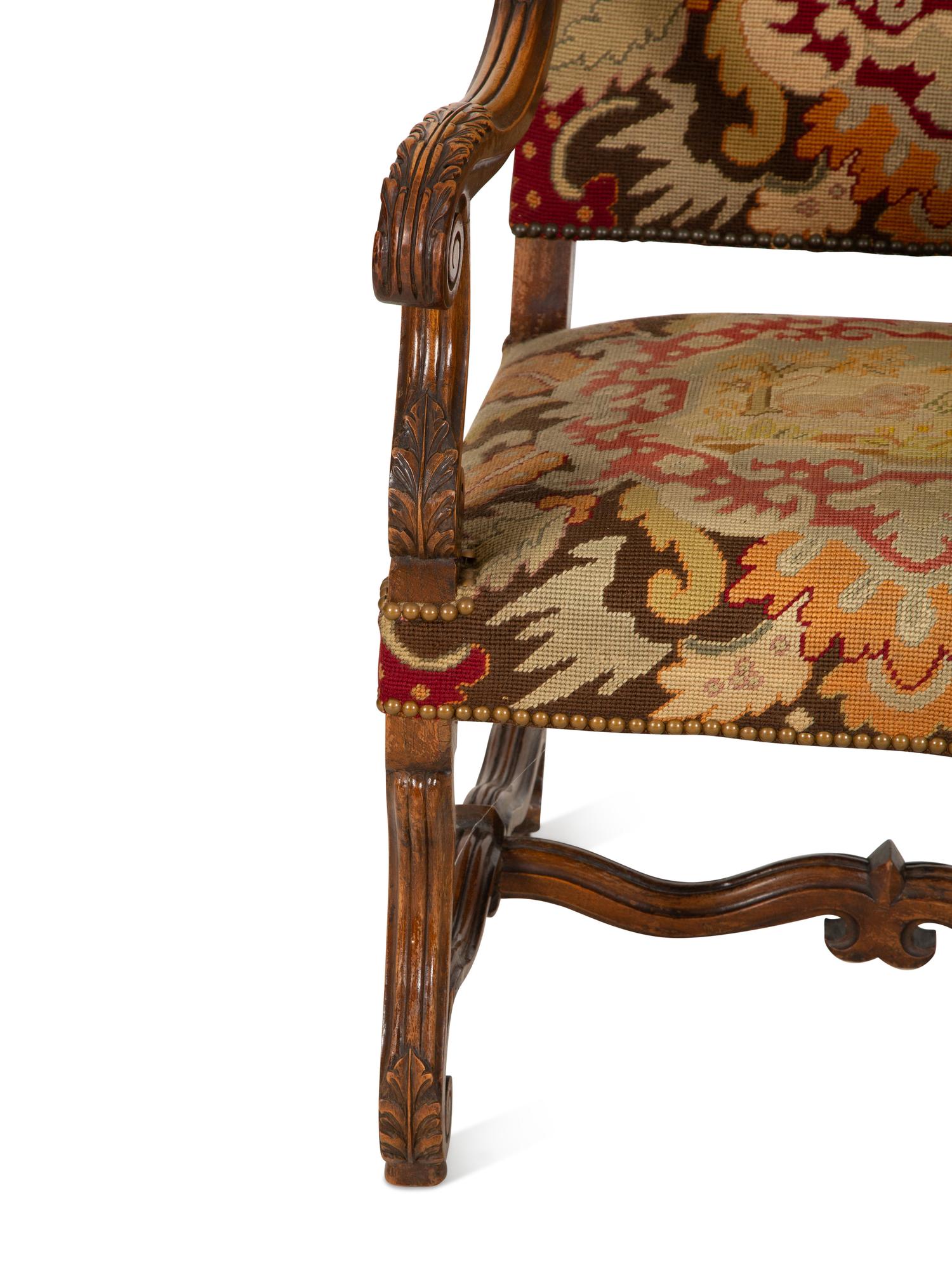 A Louis XIV Style Carved Walnut Fauteuil a la Reine