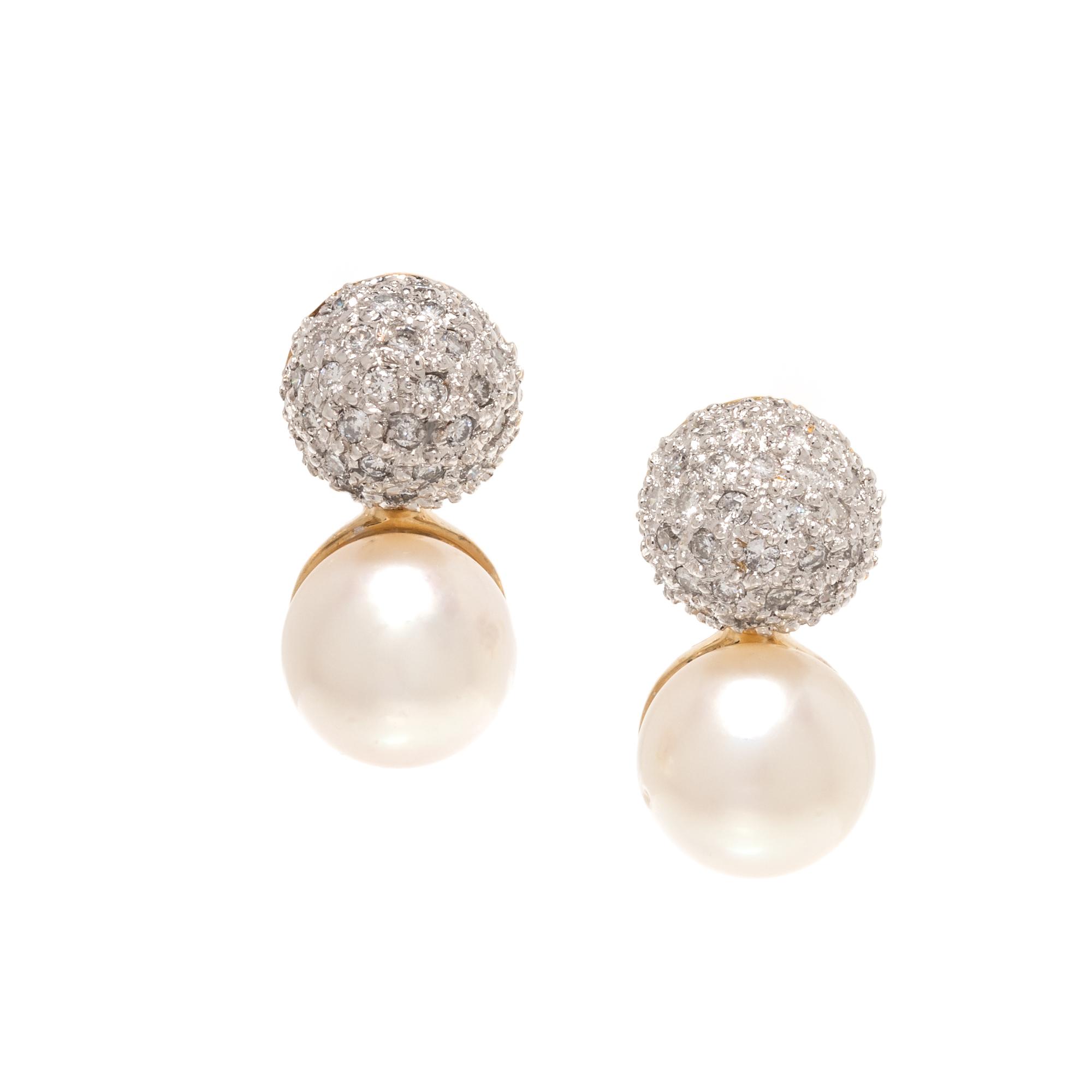 DIAMOND AND CULTURED PEARL EARCLIPS