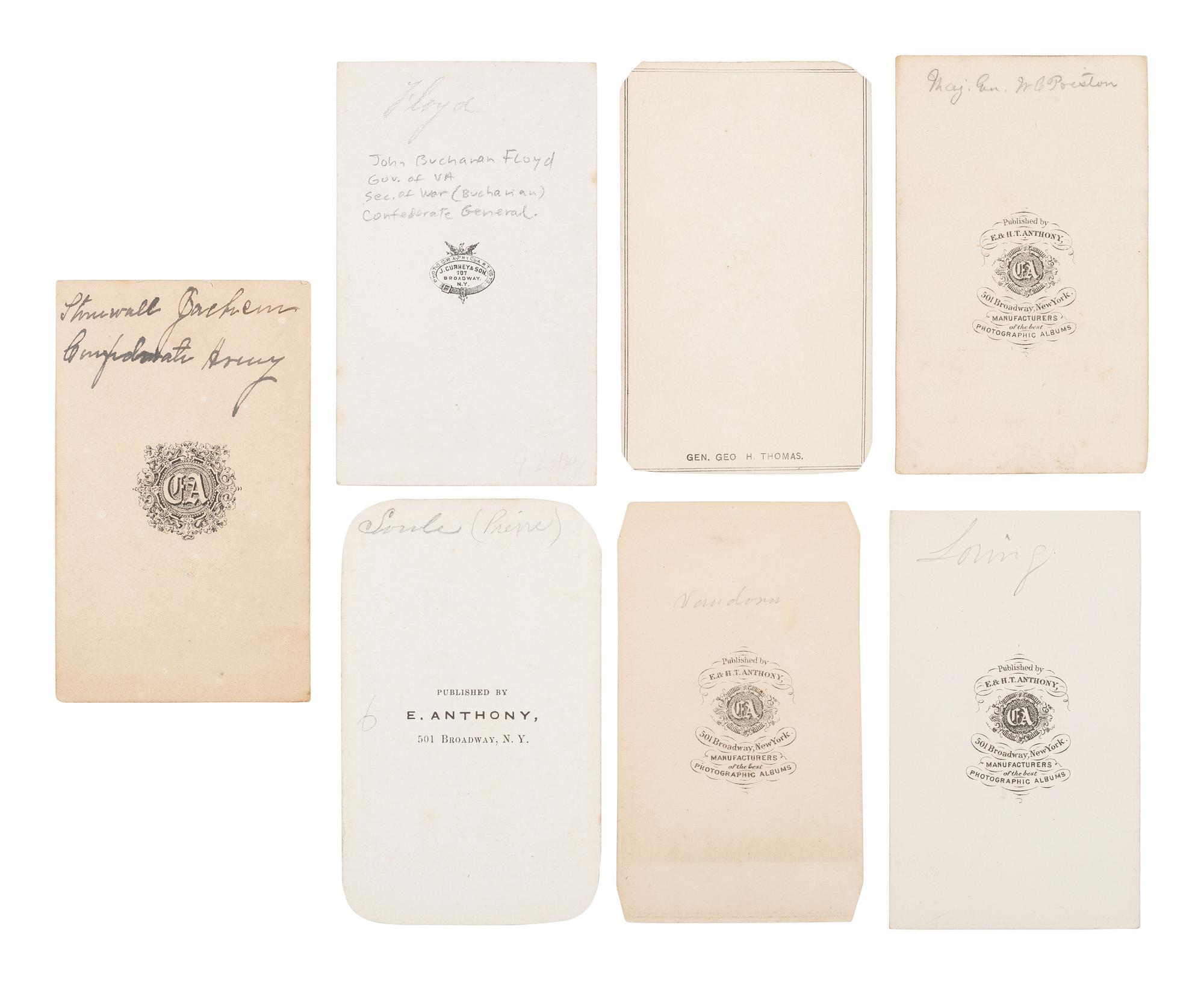[CIVIL WAR]. A group of 15 CDVs of Confederate Generals & Rear Adm. SEMMES, incl. Generals Fitzhugh LEE, PGT BEAUREGARD, Basil DUKE, and others.