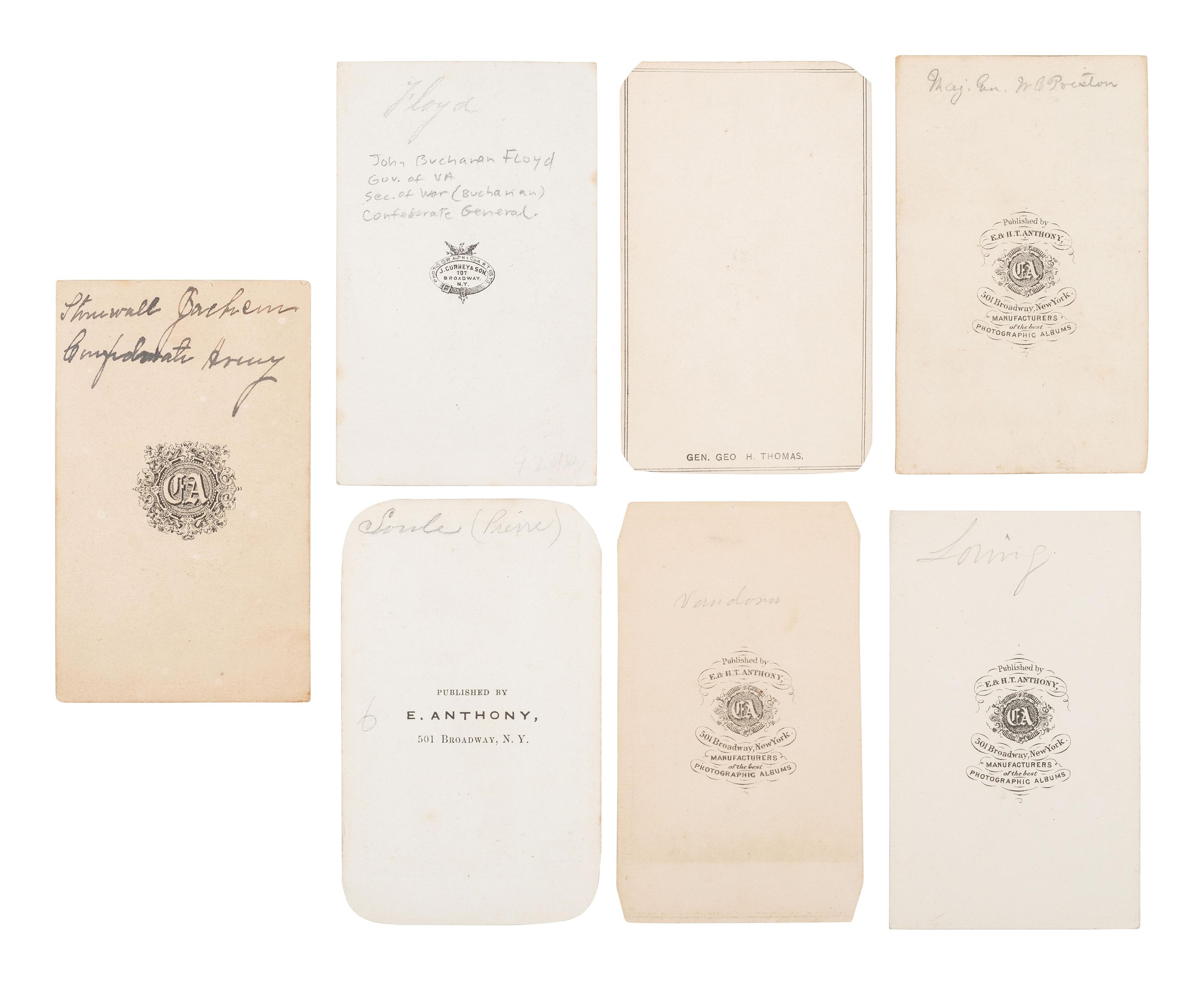 [CIVIL WAR]. A group of 15 CDVs of Confederate Generals & Rear Adm. SEMMES, incl. Generals Fitzhugh LEE, PGT BEAUREGARD, Basil DUKE, and others.