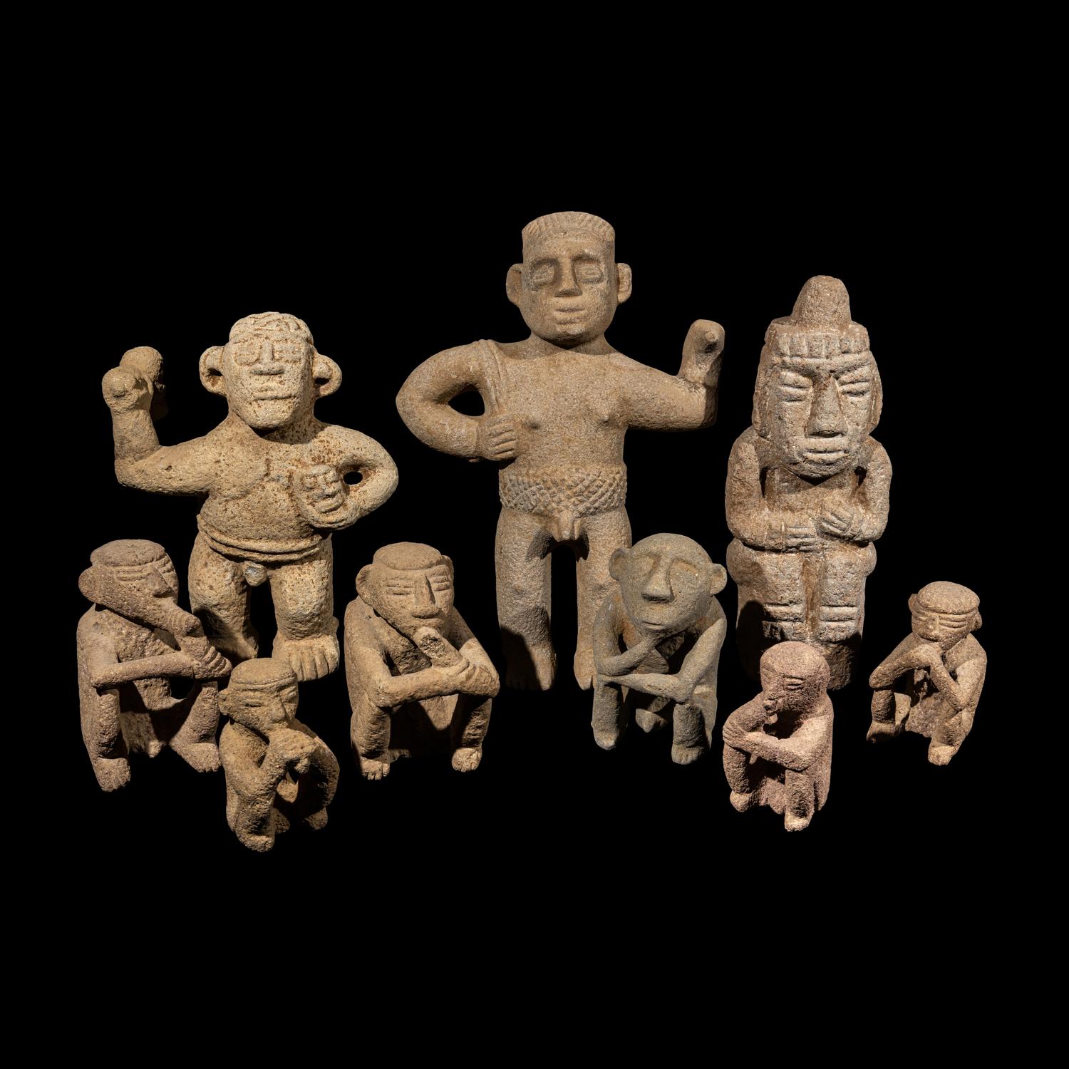 Nine Costa Rican Stone Figures