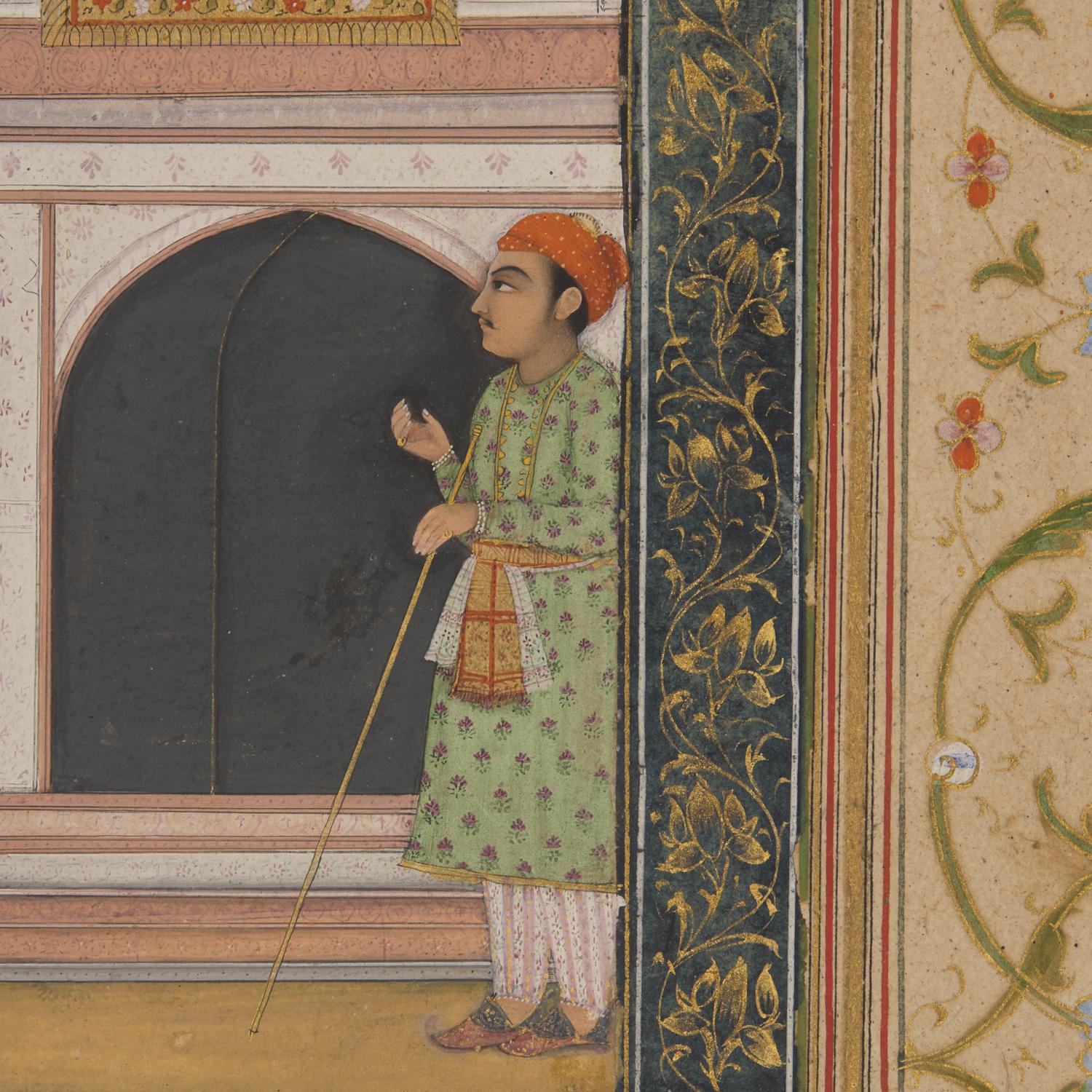 A Fine Folio Painting of Emperor Aurangzeb Alamgir Seated at a Balcony Window, North India, Lucknow or Delhi, 19th/20th Century