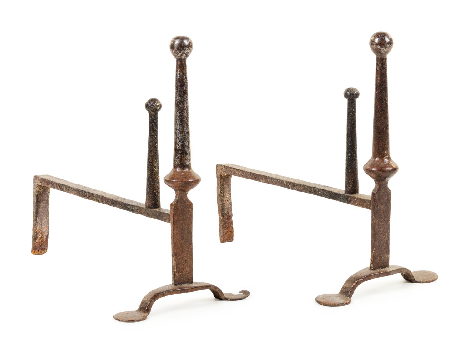 A Pair of Wrought Iron Andirons