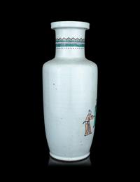 A Doucai Porcelain 'Fu Lu Shou' Rouleau Vase