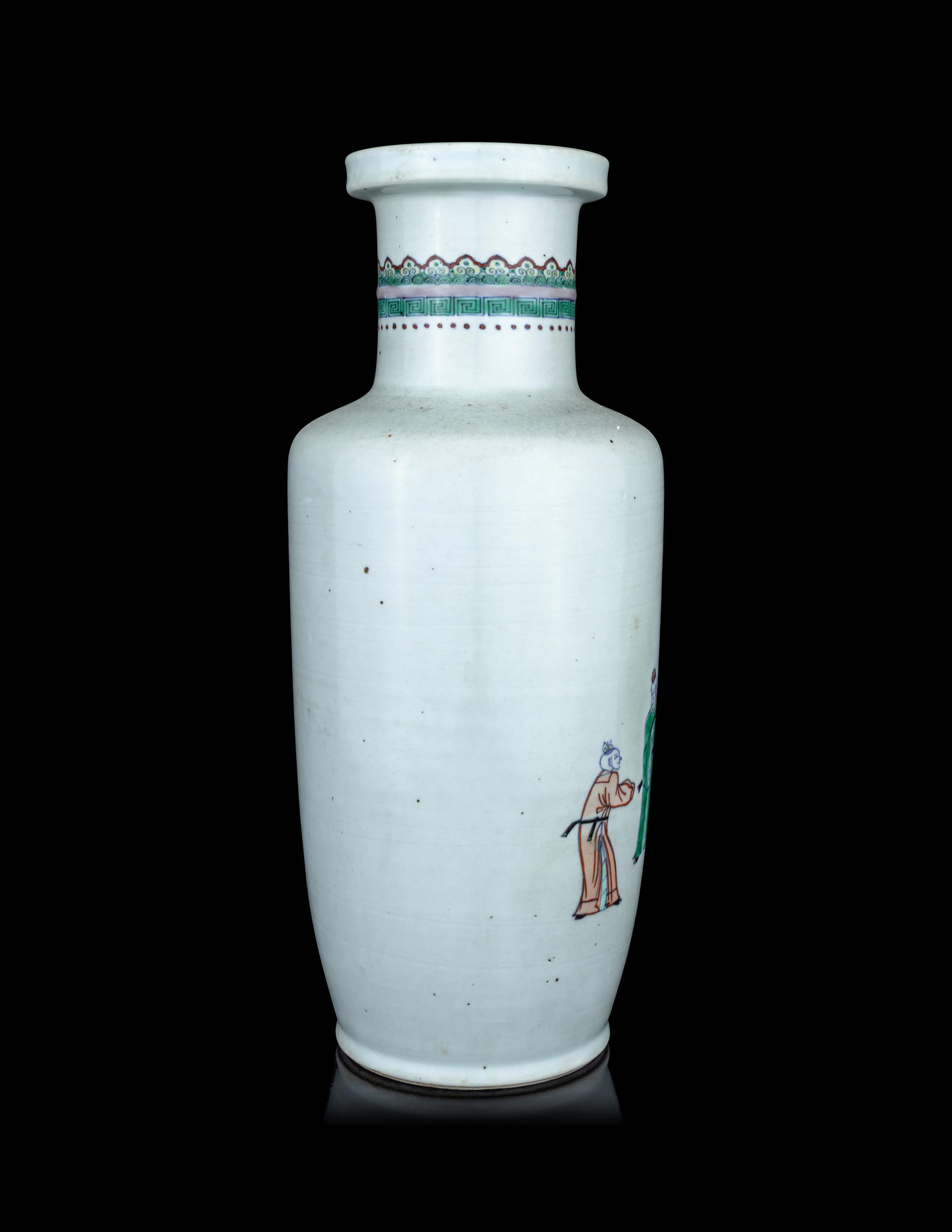 A Doucai Porcelain 'Fu Lu Shou' Rouleau Vase
