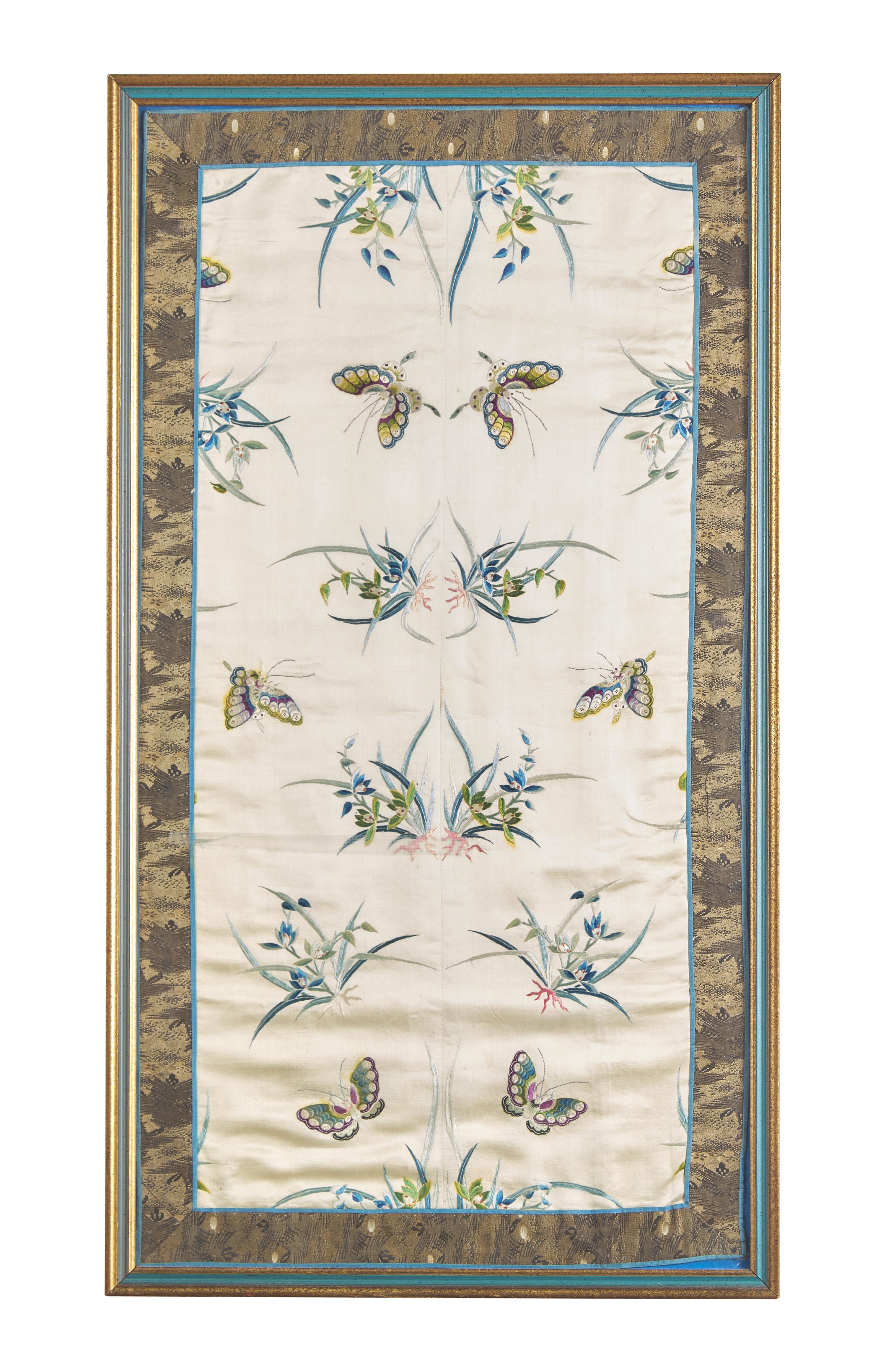 Three Chinese Embroidered Silk Panels, Late Qing/Republic Period 晚清/民國 挽袖鏡框三種