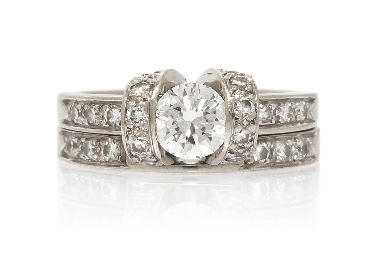 A Platinum and Diamond Ring Set, 6.20 dwts.