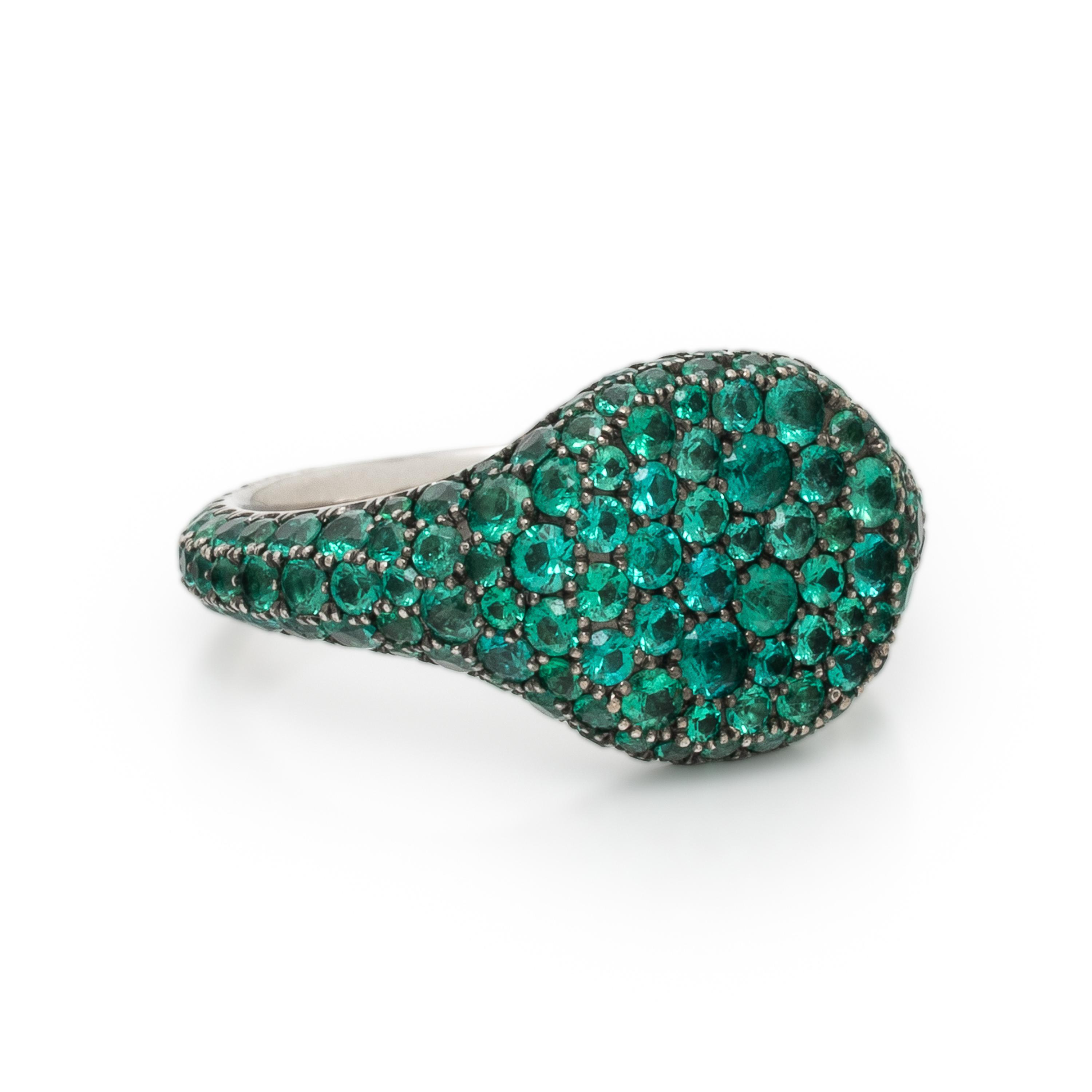David Yurman, 'Petite Pavé,' Emerald and Blackened Gold Ring