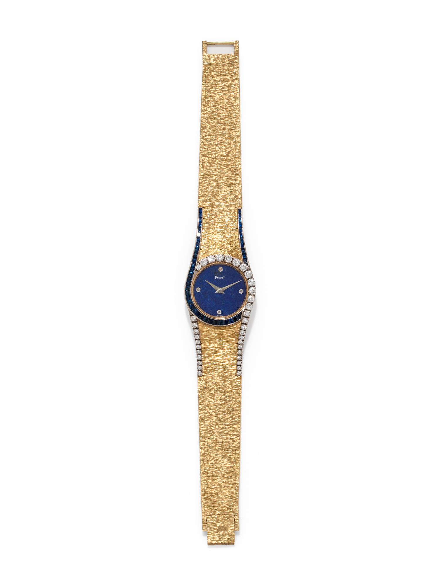 PIAGET, 18K YELLOW GOLD, LAPIS LAZULI, DIAMOND AND SAPPHIRE WRISTWATCH