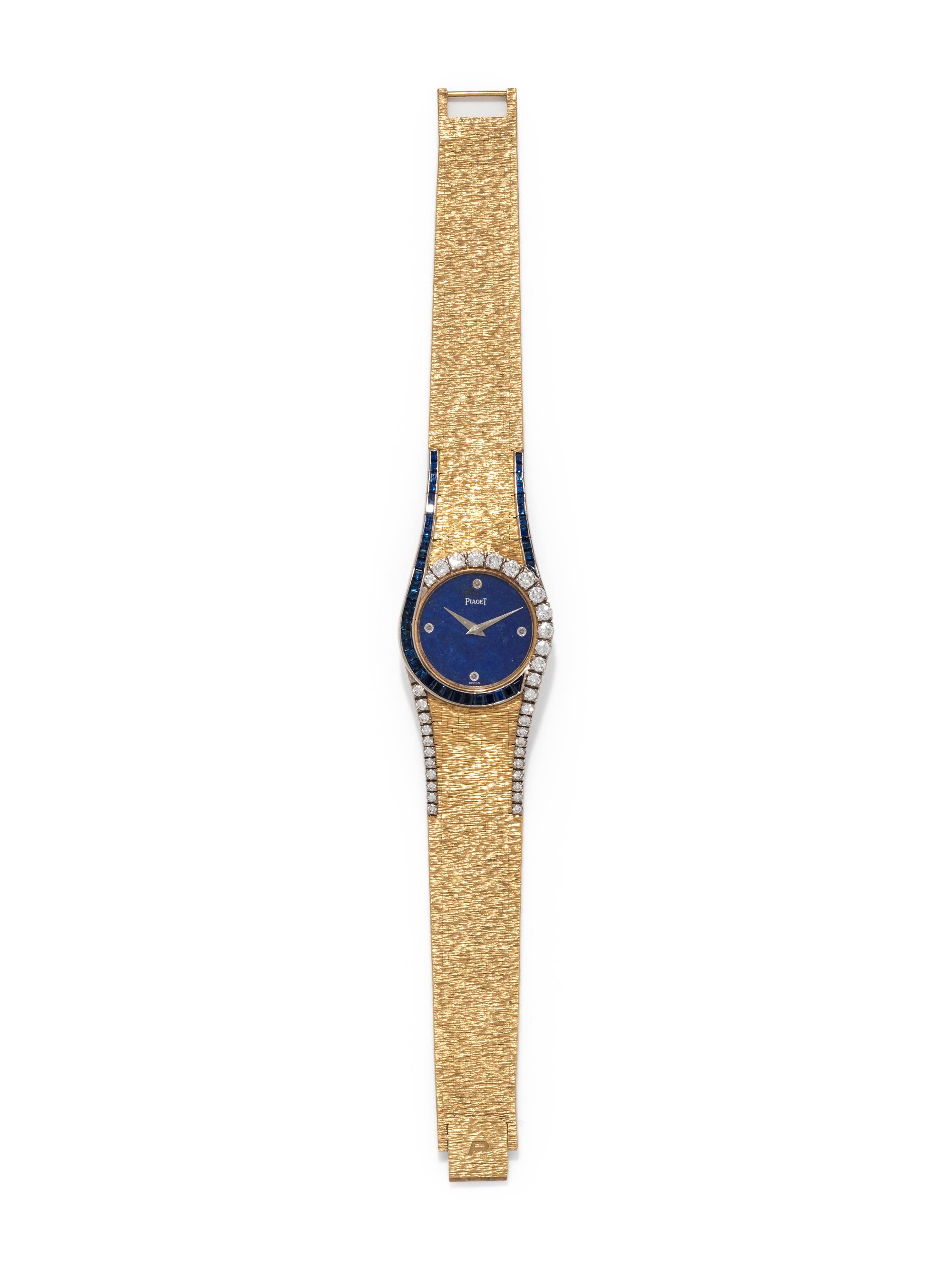 PIAGET, 18K YELLOW GOLD, LAPIS LAZULI, DIAMOND AND SAPPHIRE WRISTWATCH
