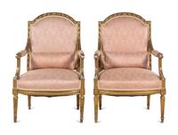 A Pair of Louis XVI Style Giltwood Fauteuils