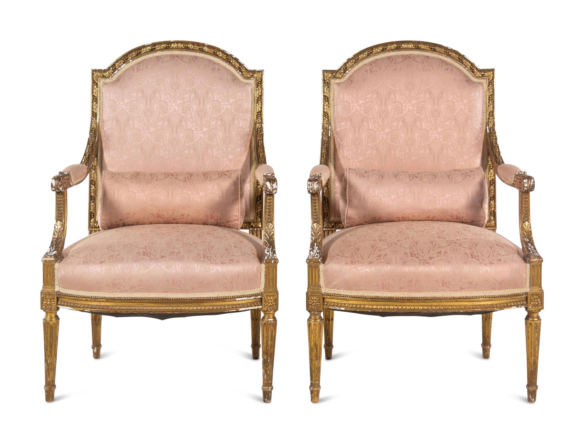 A Pair of Louis XVI Style Giltwood Fauteuils