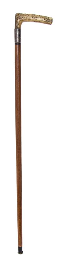A Japanese Bone Handled Cane, Length of handle 4 1/2 x length overall 31 1/8 inches.