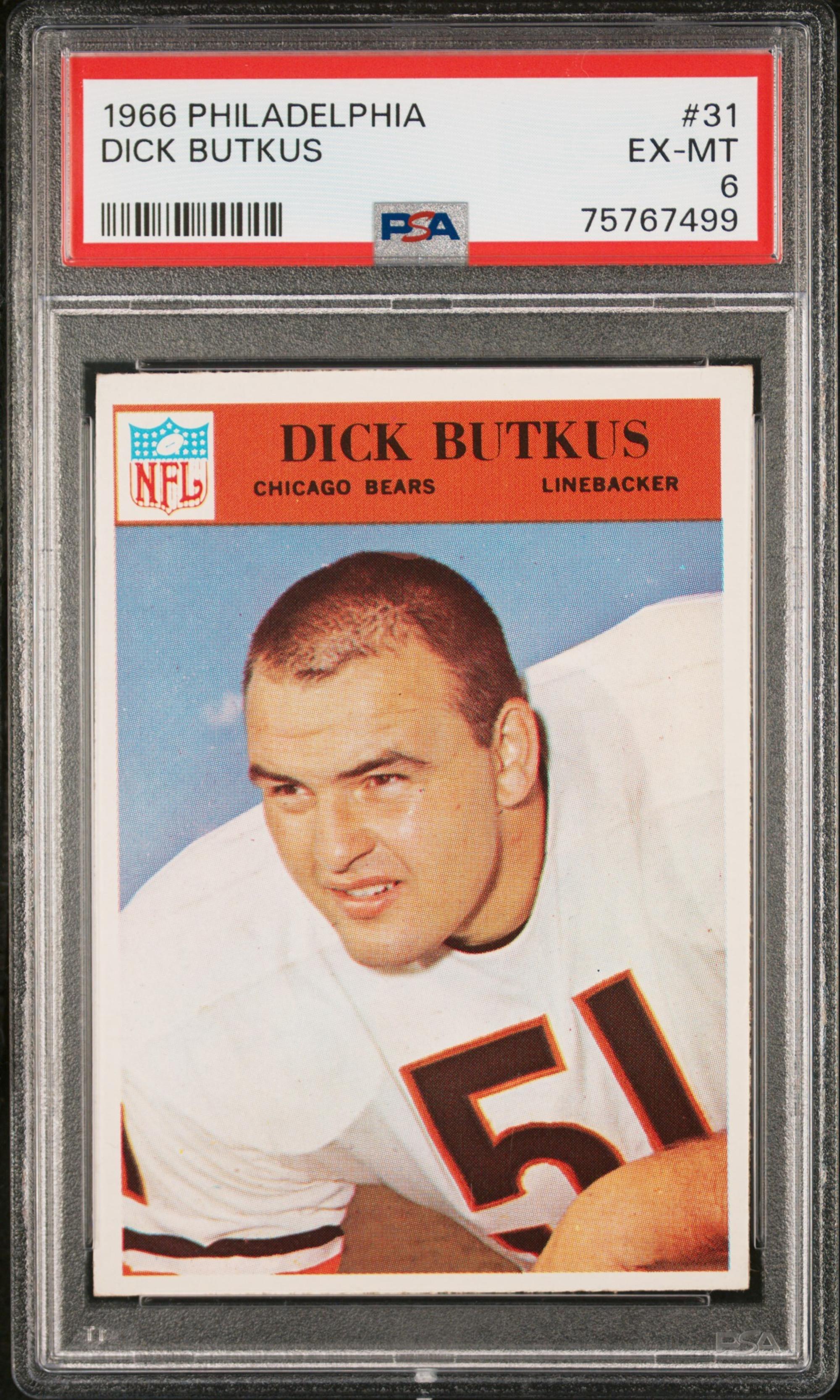 A 1966 Philadelphia Dick Butkus Rookie Football Card No. 31 (PSA 6 EX-MT)