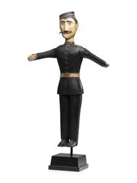 A Carved and Painted Wood Marching Band Cymbal Player Whirligig