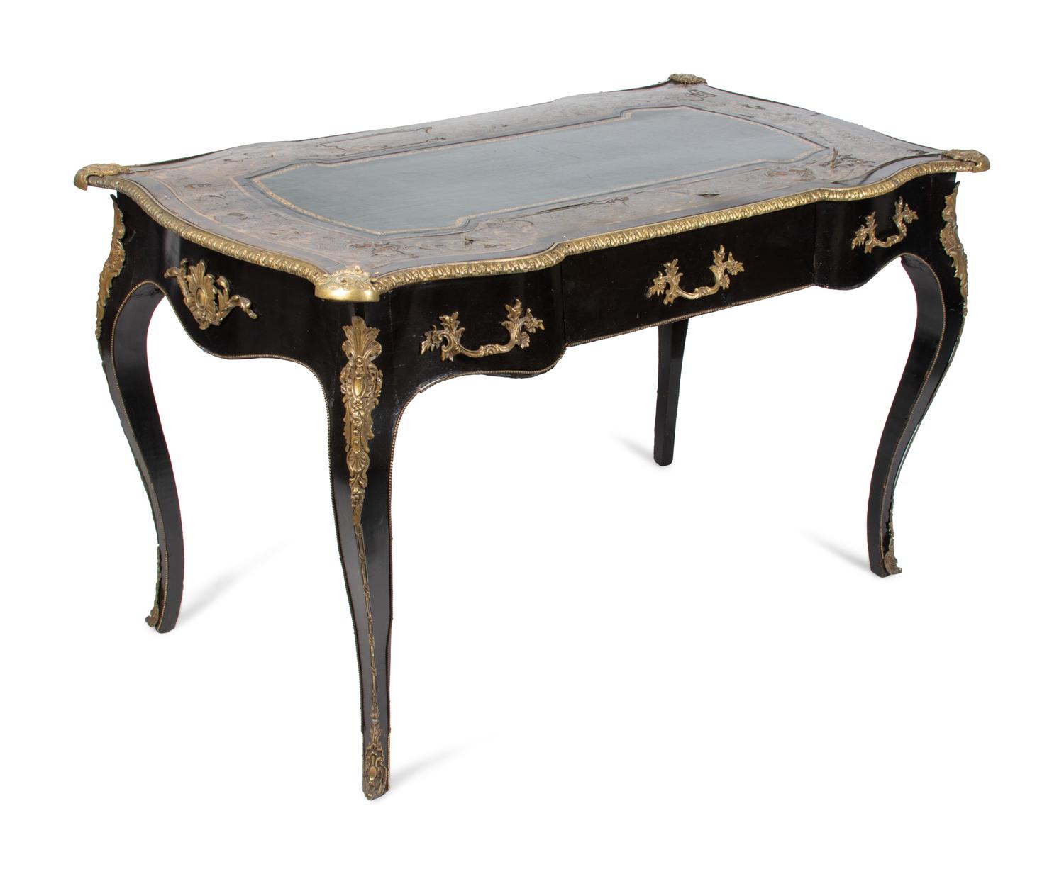 A Louis XV Style Gilt Bronze Mounted Boulle Marquetry Bureau Plat