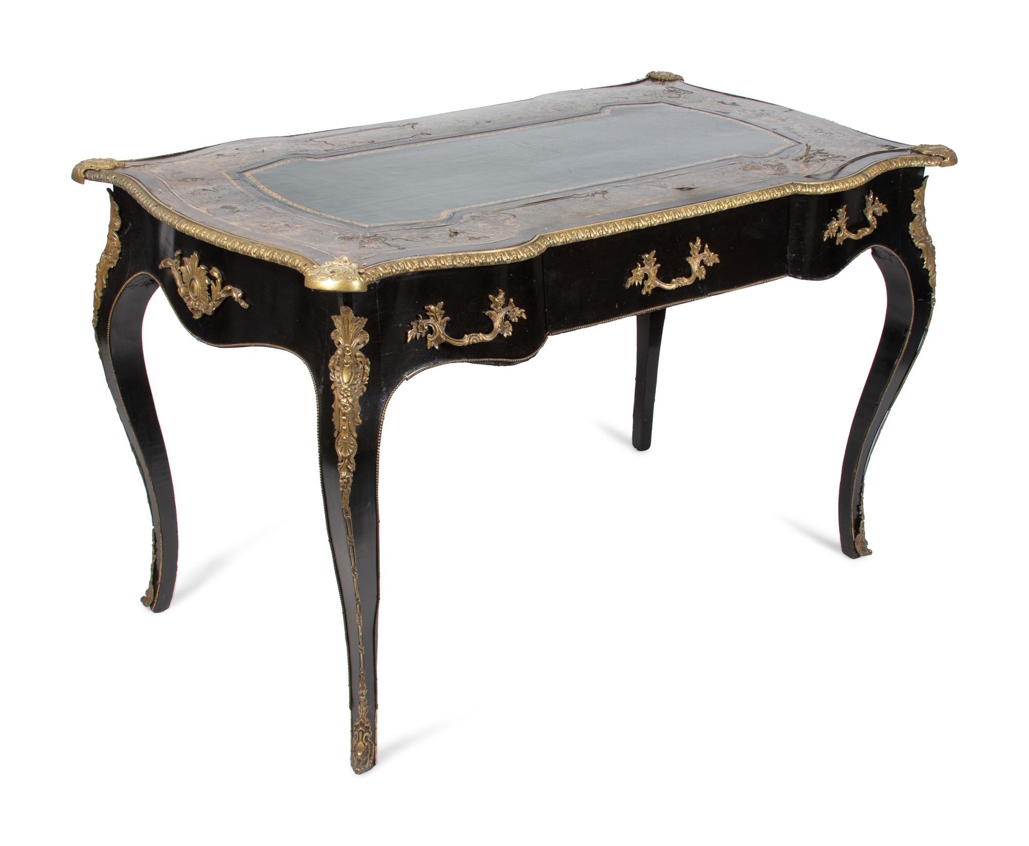 A Louis XV Style Gilt Bronze Mounted Boulle Marquetry Bureau Plat