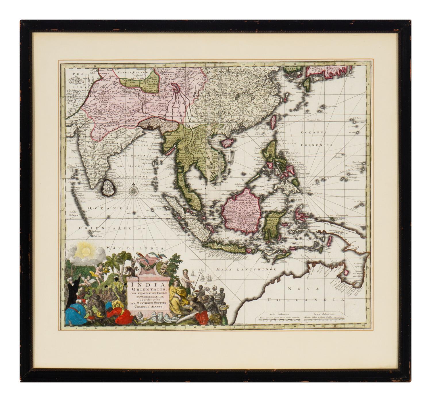 [MAPS]. SEUTTER, George Matthaus (1678-1757). India Orientalis, cum adjacentibus insulis nova delineatione ob oculos posita . Augsburg, ca. 1730.