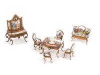 An Austrian Seven-Piece Suite of Enameled and Gilt Metal Miniature Furniture