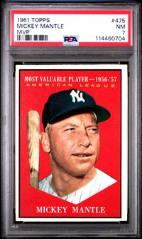 A 1961 Topps Mickey Mantle MVP Baseball Card No. 475 (PSA 7 NM)
