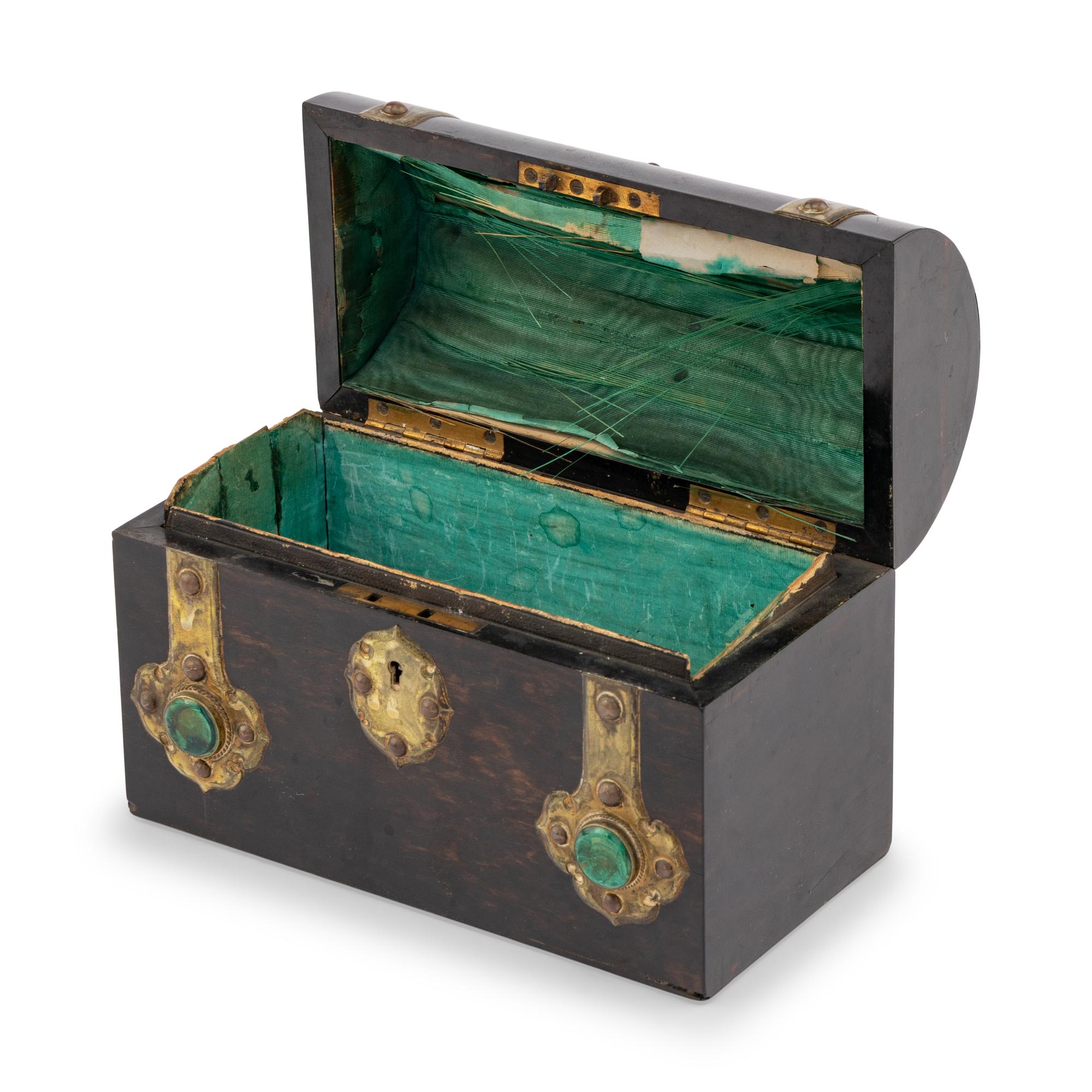 An English Brass and Malachite Mounted Calamander Table Casket