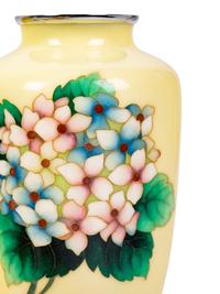 11 Japanese Yellow Ground Cloisonné Enamel and Embossed Foil 'Ginbari' Vases