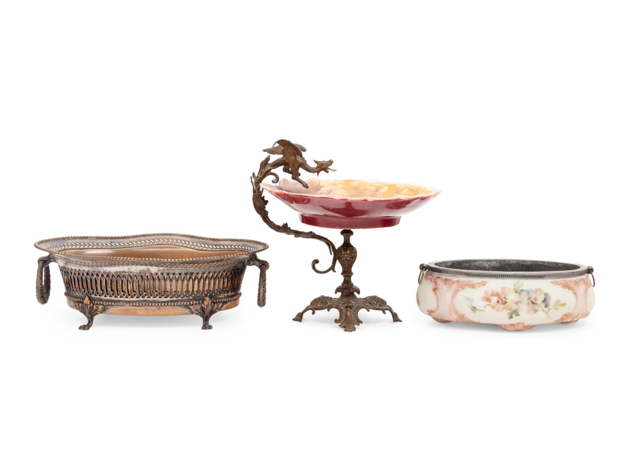 Two French Jardinieres together with a Footed Dish