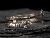 Navajo Silver and Turquoise Double Serpent Cuff Bracelet