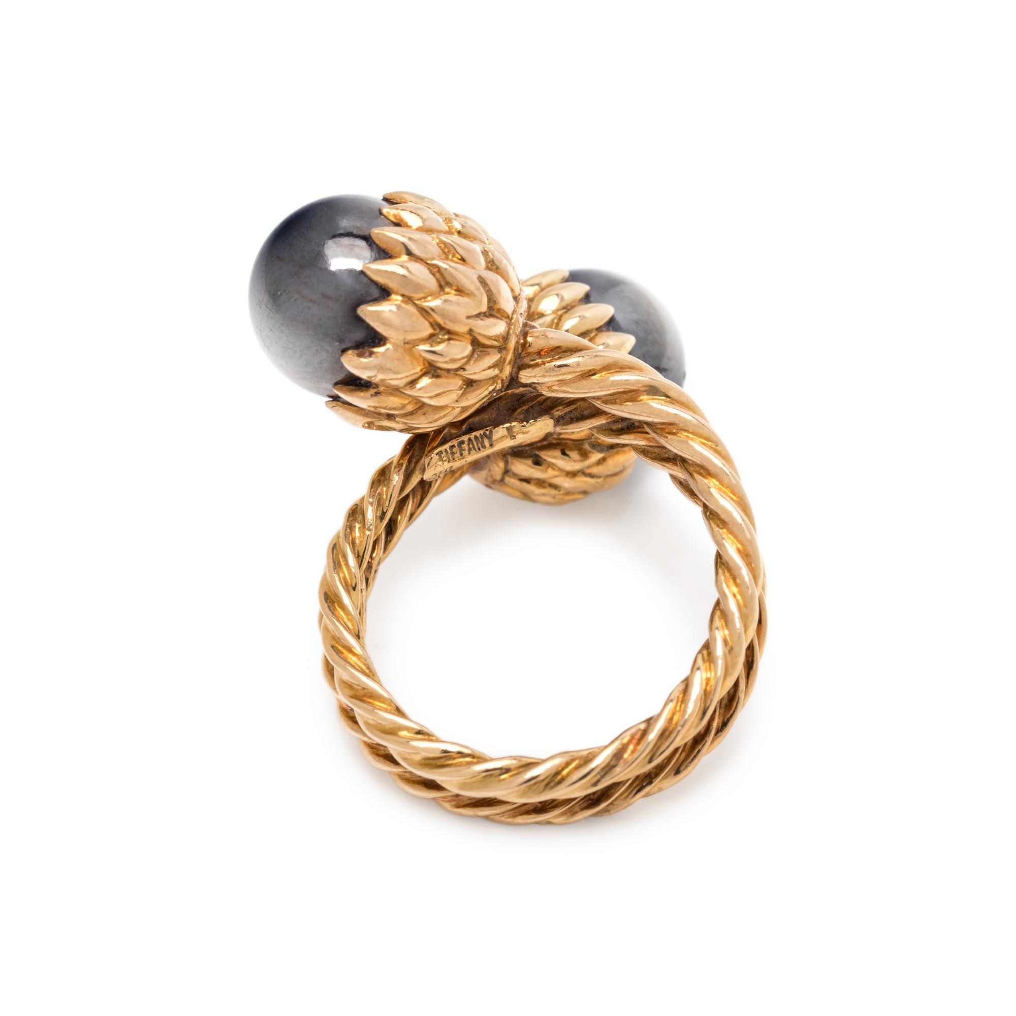 TIFFANY & CO., SCHLUMBERGER, YELLOW GOLD AND HEMATITE 'ACORN' RING