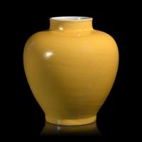 A Chinese Yellow Glazed Porcelain Jar, Qing Dynasty — 清 黃釉大罐
