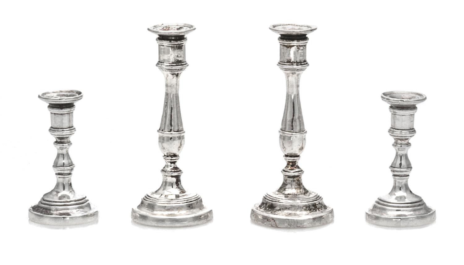 Two Pairs of American Silver Candlesticks, Obadiah Fisher, New York, NY, each having a baluster form stem surmounting a stepped foot wi