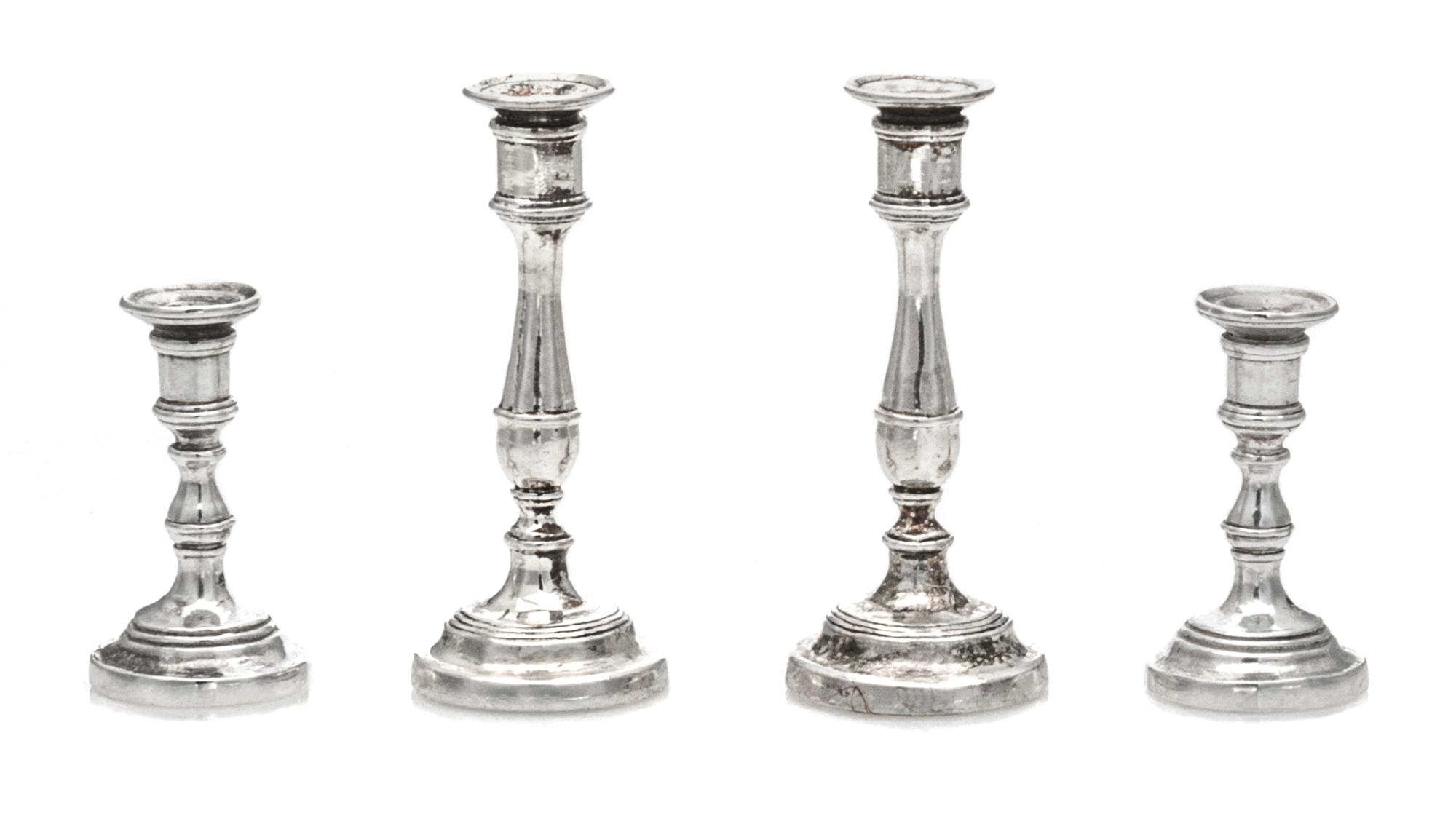 Two Pairs of American Silver Candlesticks, Obadiah Fisher, New York, NY, each having a baluster form stem surmounting a stepped foot wi