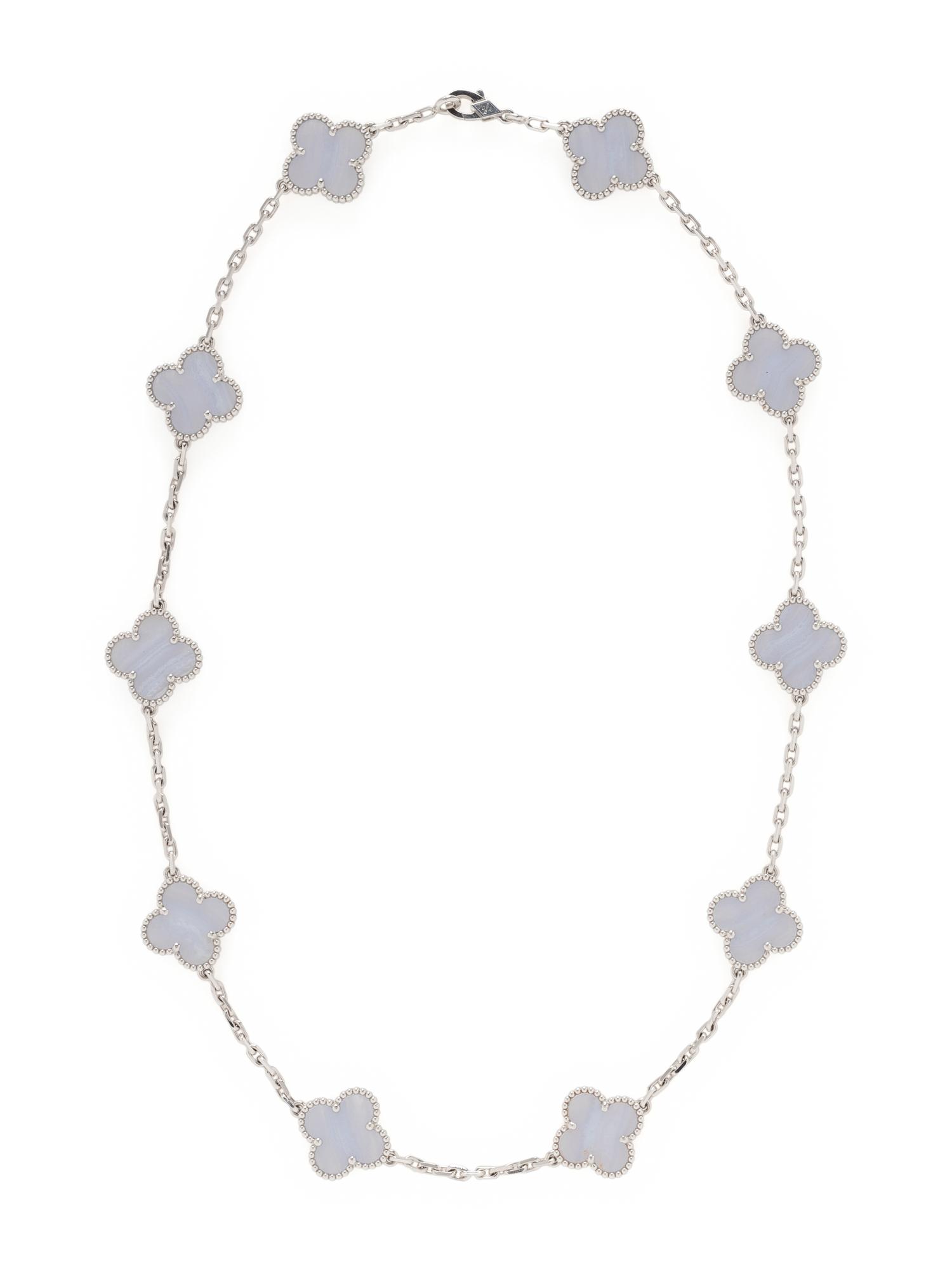 VAN CLEEF & ARPELS, CHALCEDONY AND WHITE GOLD 'VINTAGE ALHAMBRA' NECKLACE