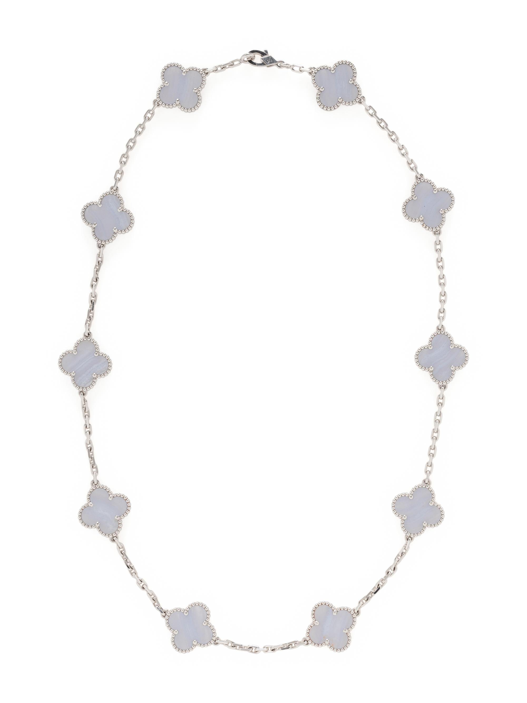 VAN CLEEF & ARPELS, CHALCEDONY AND WHITE GOLD 'VINTAGE ALHAMBRA' NECKLACE