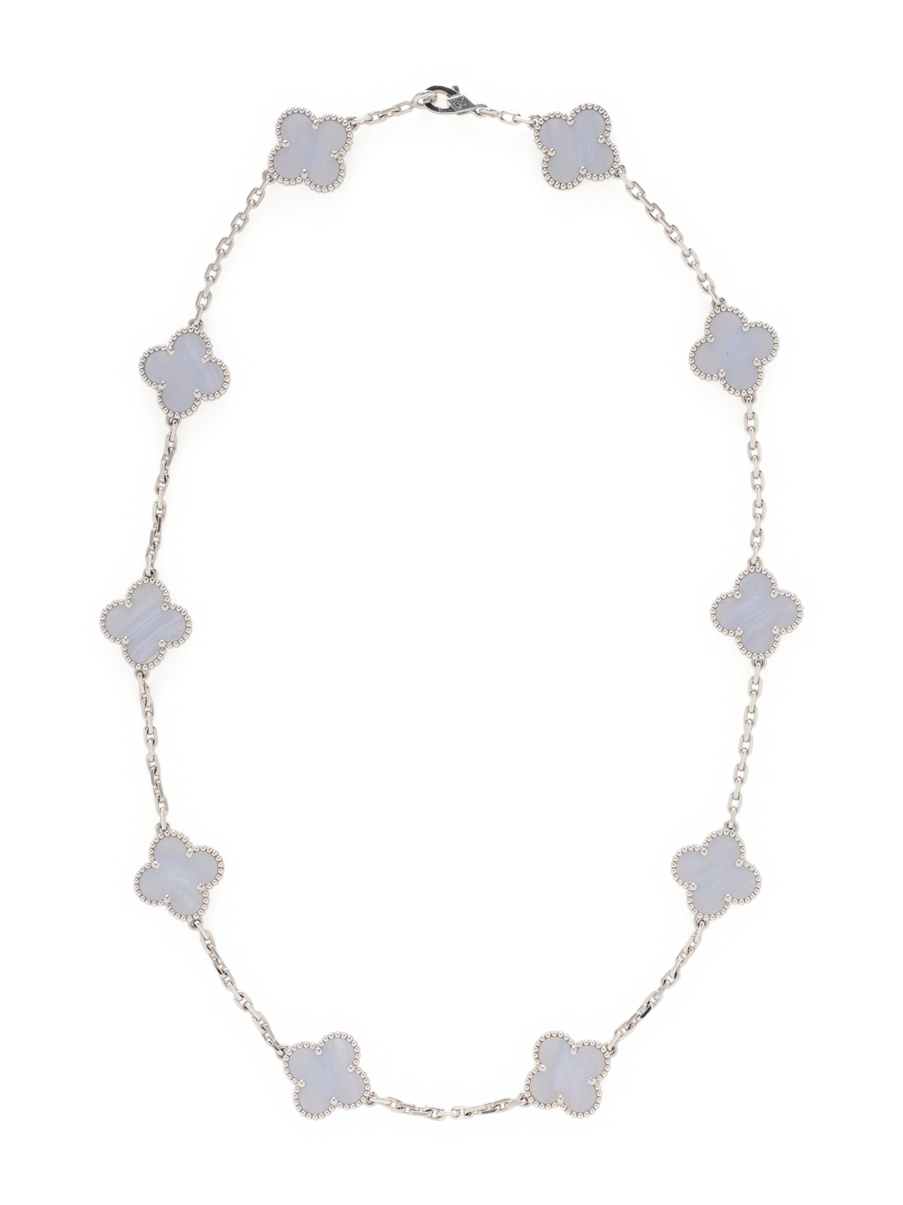 VAN CLEEF & ARPELS, CHALCEDONY AND WHITE GOLD 'VINTAGE ALHAMBRA' NECKLACE