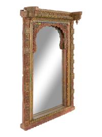 An Indonesian Carved and Polychrome Decorated Architectural Fragment Mounted As a Mirror
