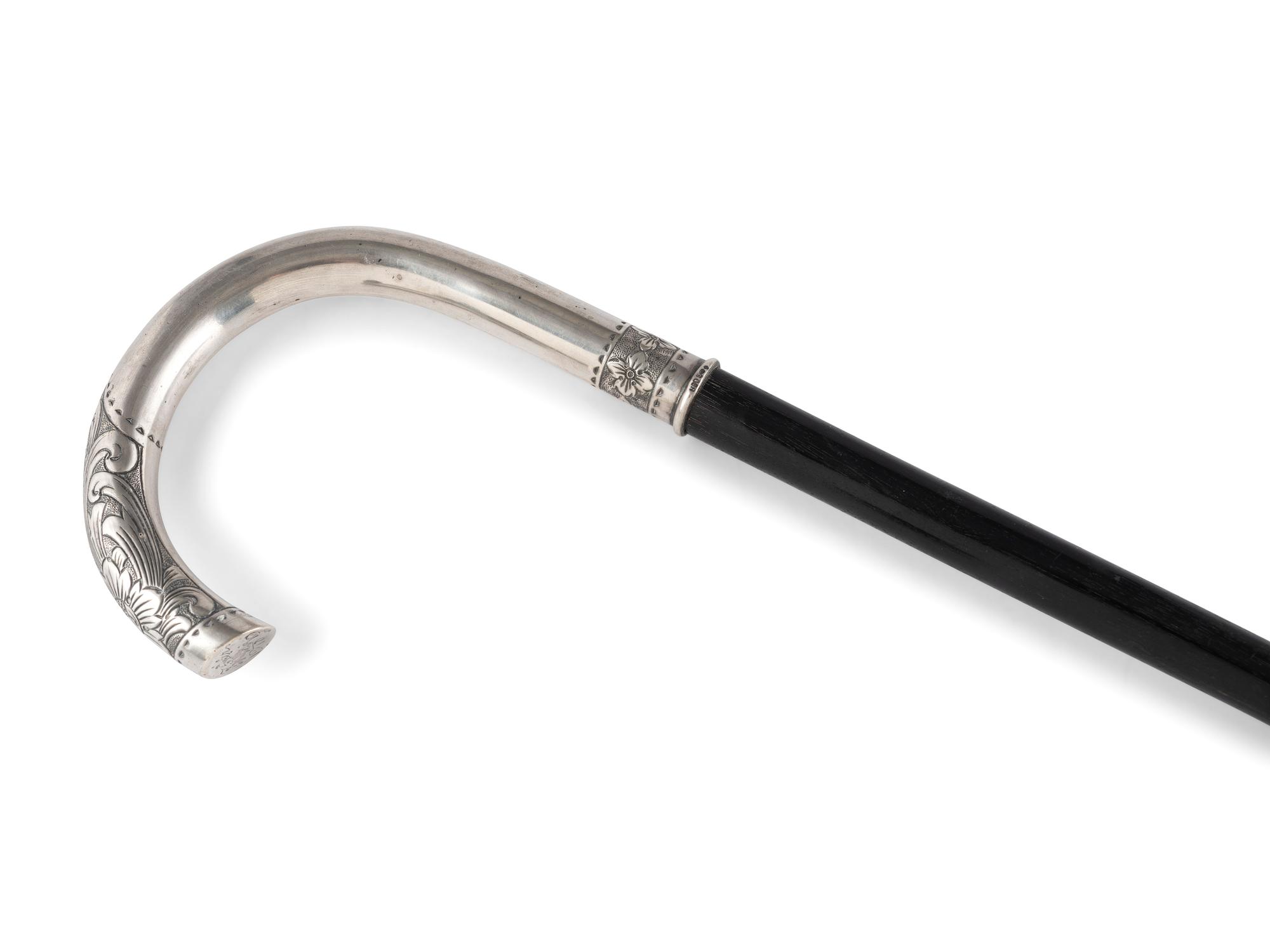 A Continental Ebony and Silver Walking Stick