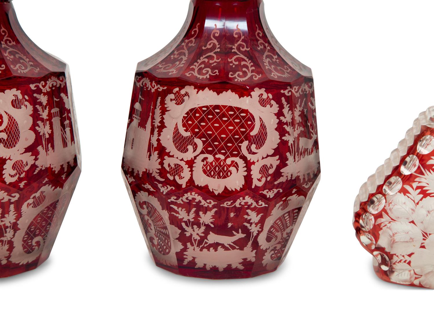 Two Pairs of Bohemian Glass Decanters with Stoppers