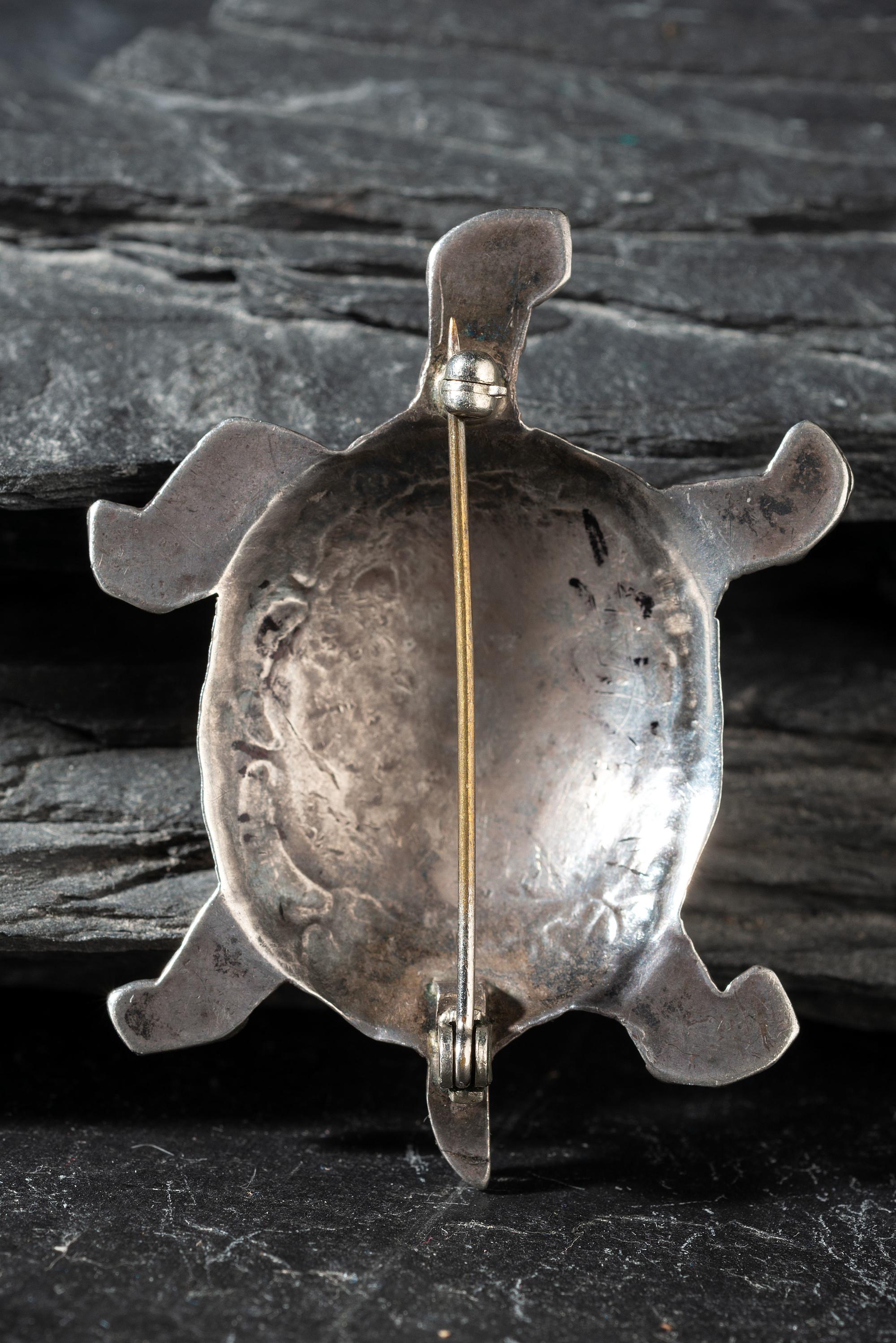 Zuni Silver and Channel Inlay Turtle Pin / Brooch