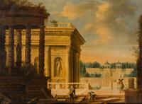 A Capriccio View of a Classical Palace, the Grounds being Finished by Men Setting Paving
