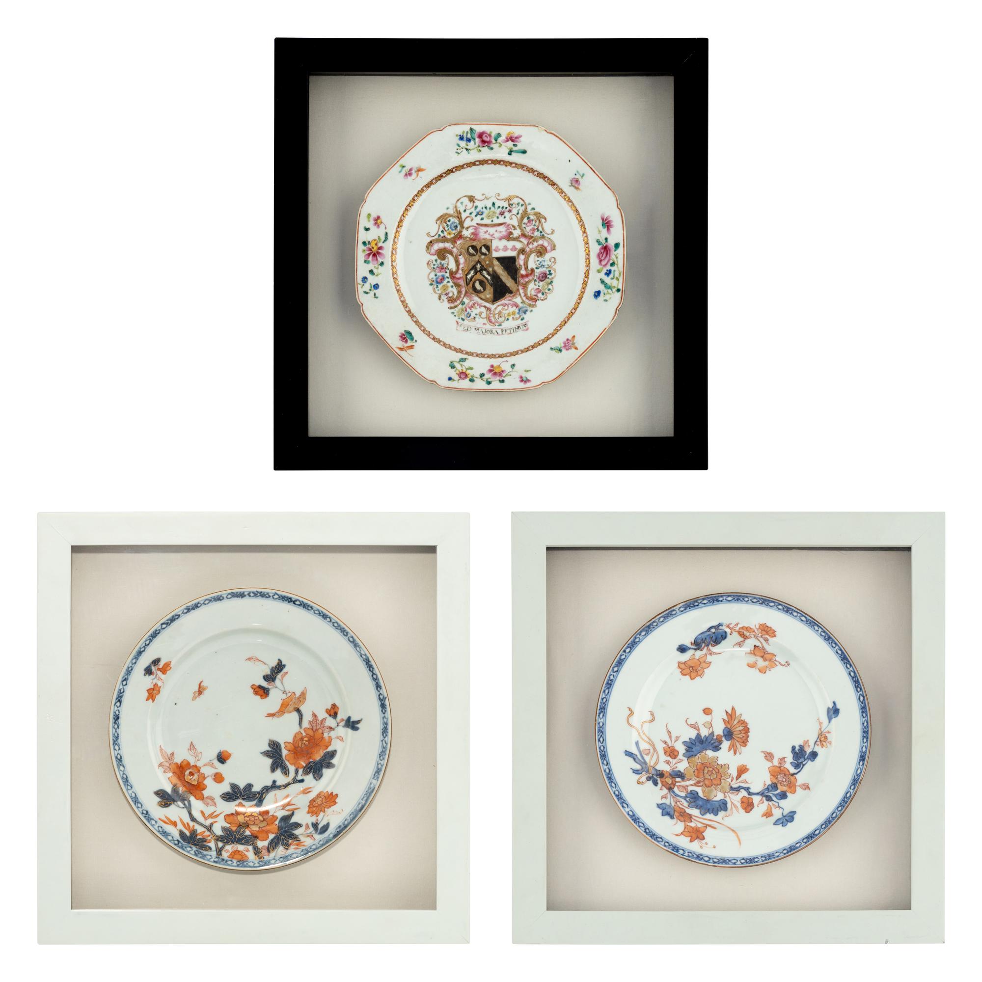 A Set of Three Framed Chinese Export Porcelain Plates
