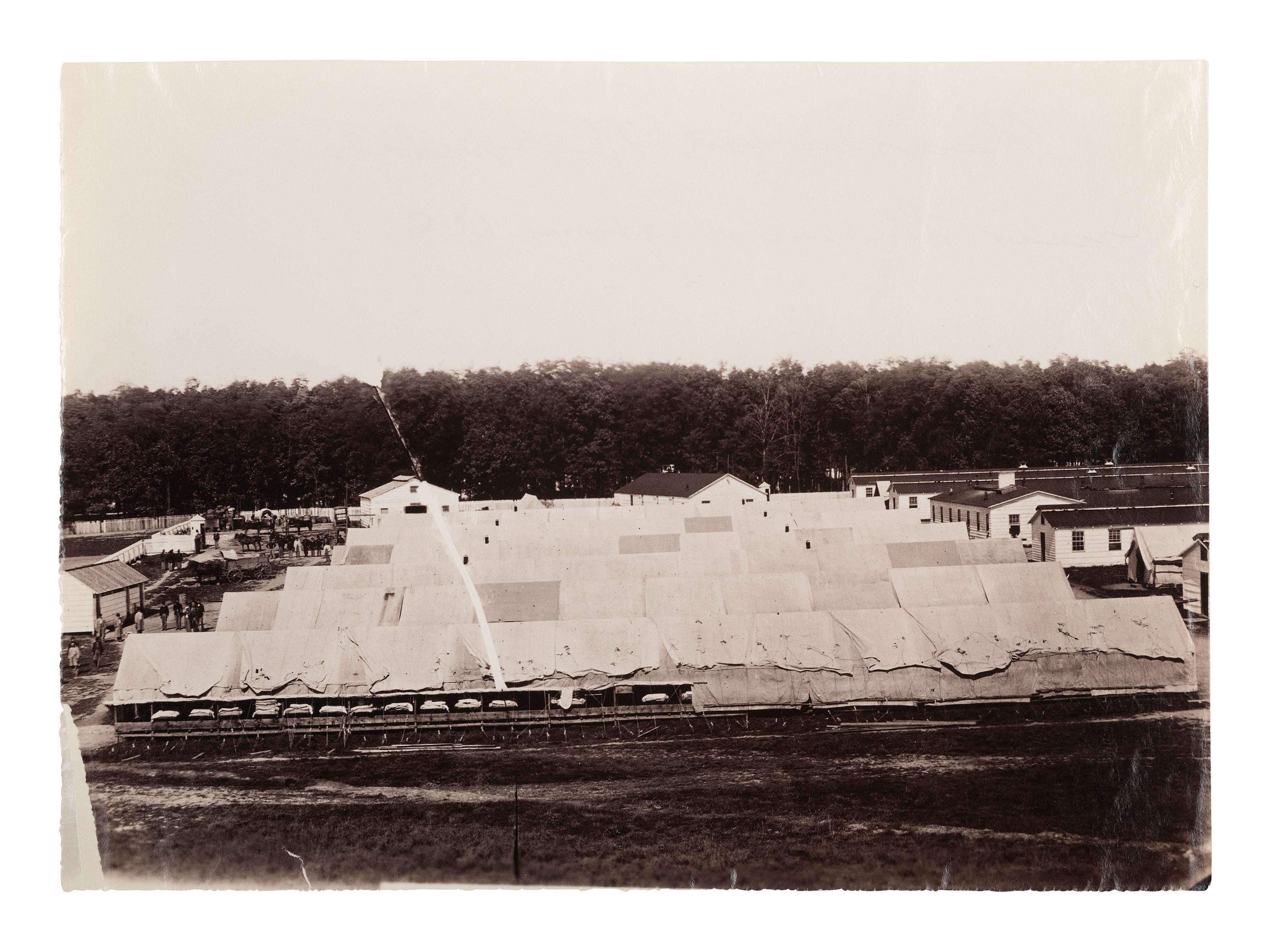 [CIVIL WAR]. Photographer unknown. Tent Wards, Harewood Hospital near Washington, D.C. 1862-1865.
