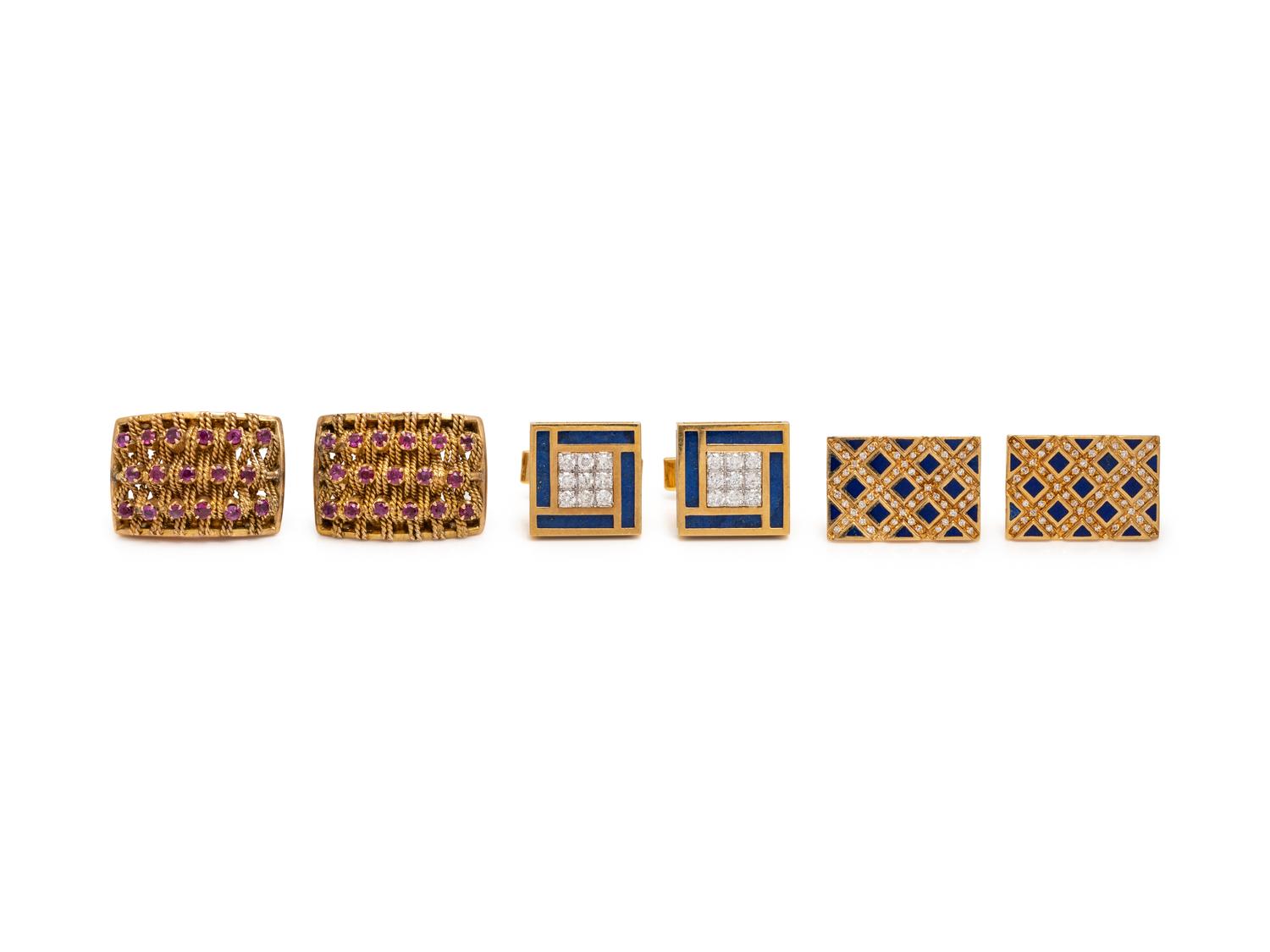 COLLECTION OF GOLD AND GEMSTONE CUFFLINKS