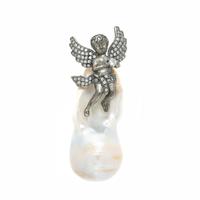 BAROQUE CULTURED PEARL AND PINK CRYSTAL ANGEL PENDANT
