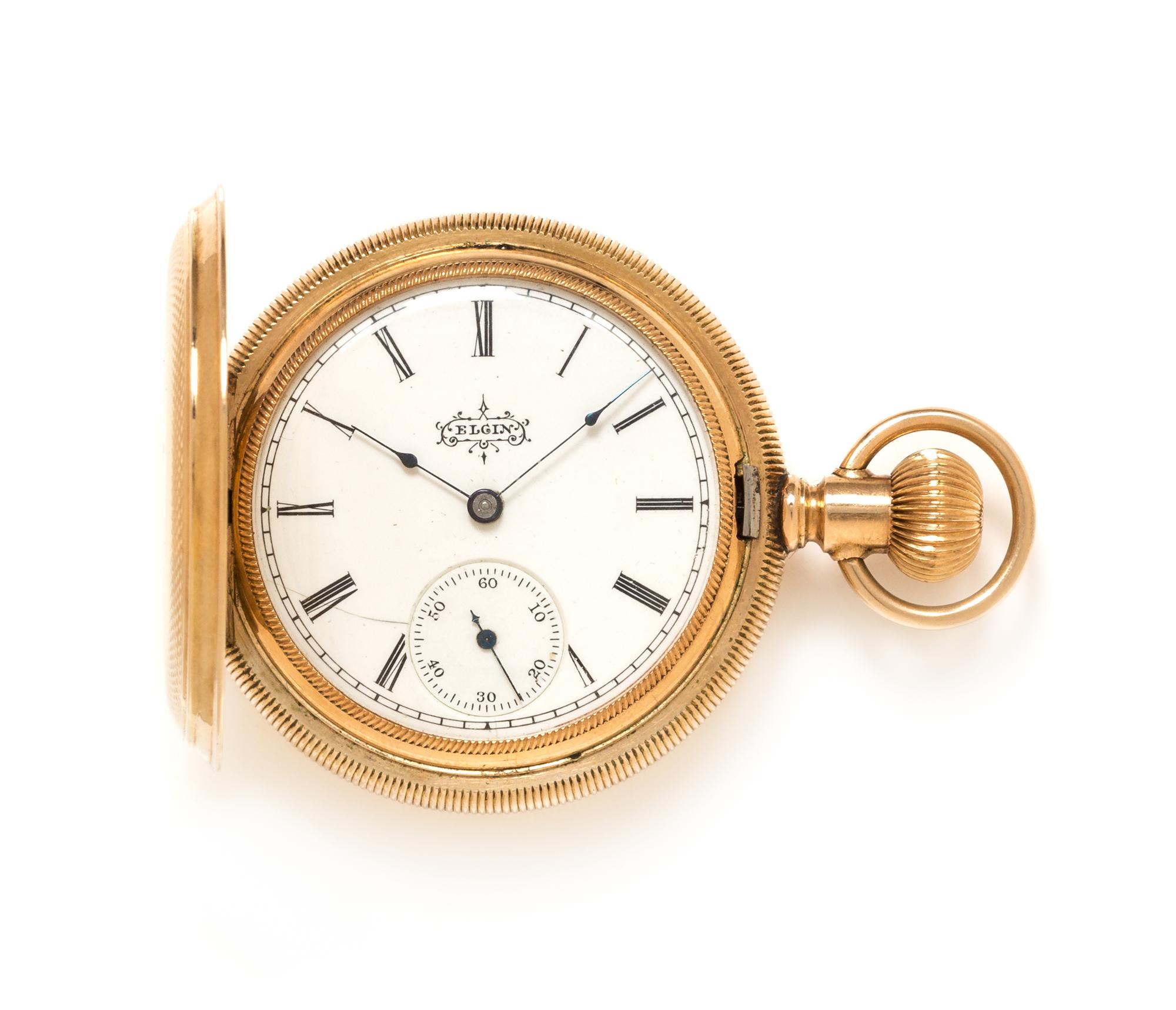 A 14 Karat Yellow Gold Hunter Case Pocket Watch, Elgin, Circa 1894, 38.50 dwts.