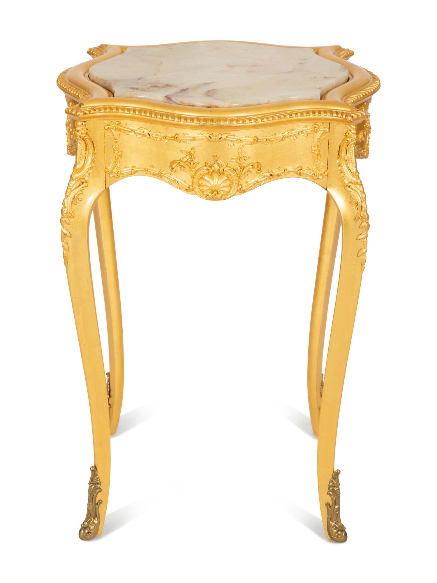 A Louis XV Style Giltwood Side Table with Inset Marble Top