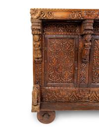 An Indian Carved Wood Traveling Trunk on Wheels — 19TH/20TH CENTURY