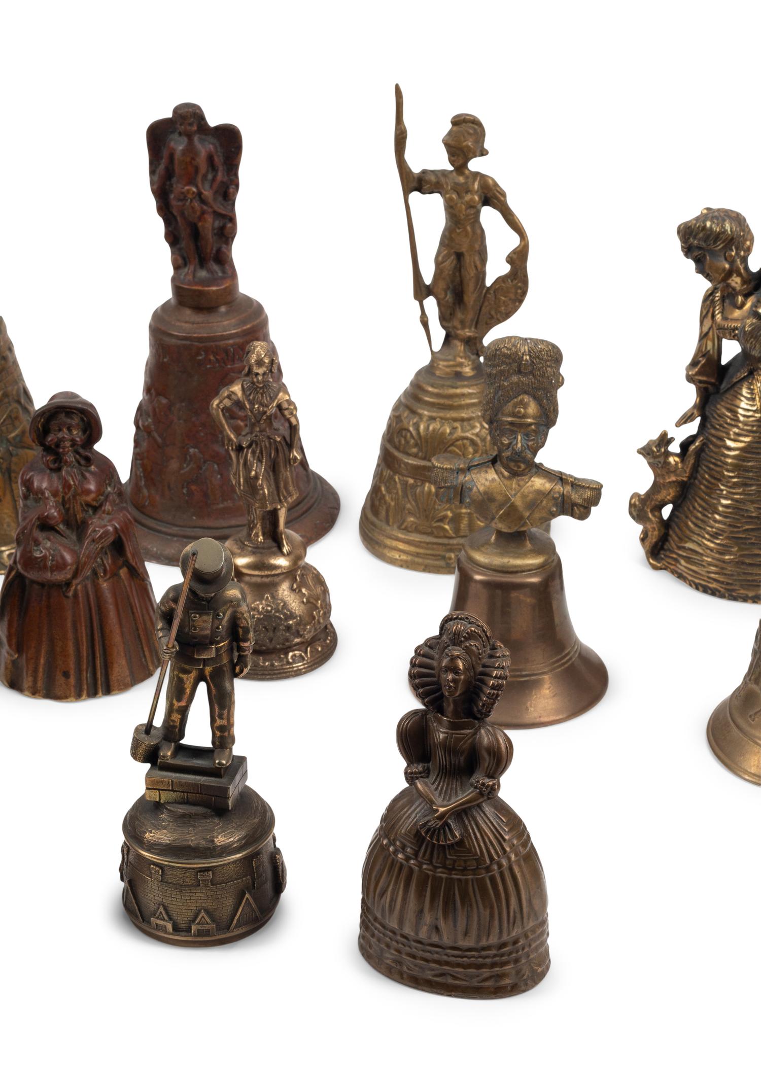 An Collection of Twenty Continental Bronze and Brass Figural Bells